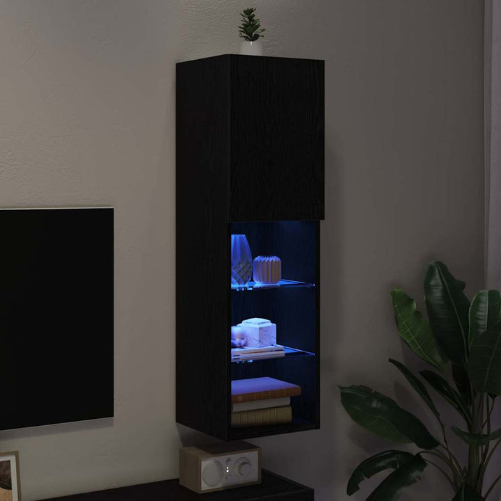 Tv-Bänkset Med Led Svart Ek 30,5 X 30 X 102 Cm Konstruerat Trä