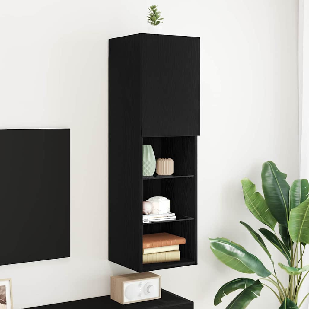 Tv-Bänkset Med Led Svart Ek 30,5 X 30 X 102 Cm Konstruerat Trä