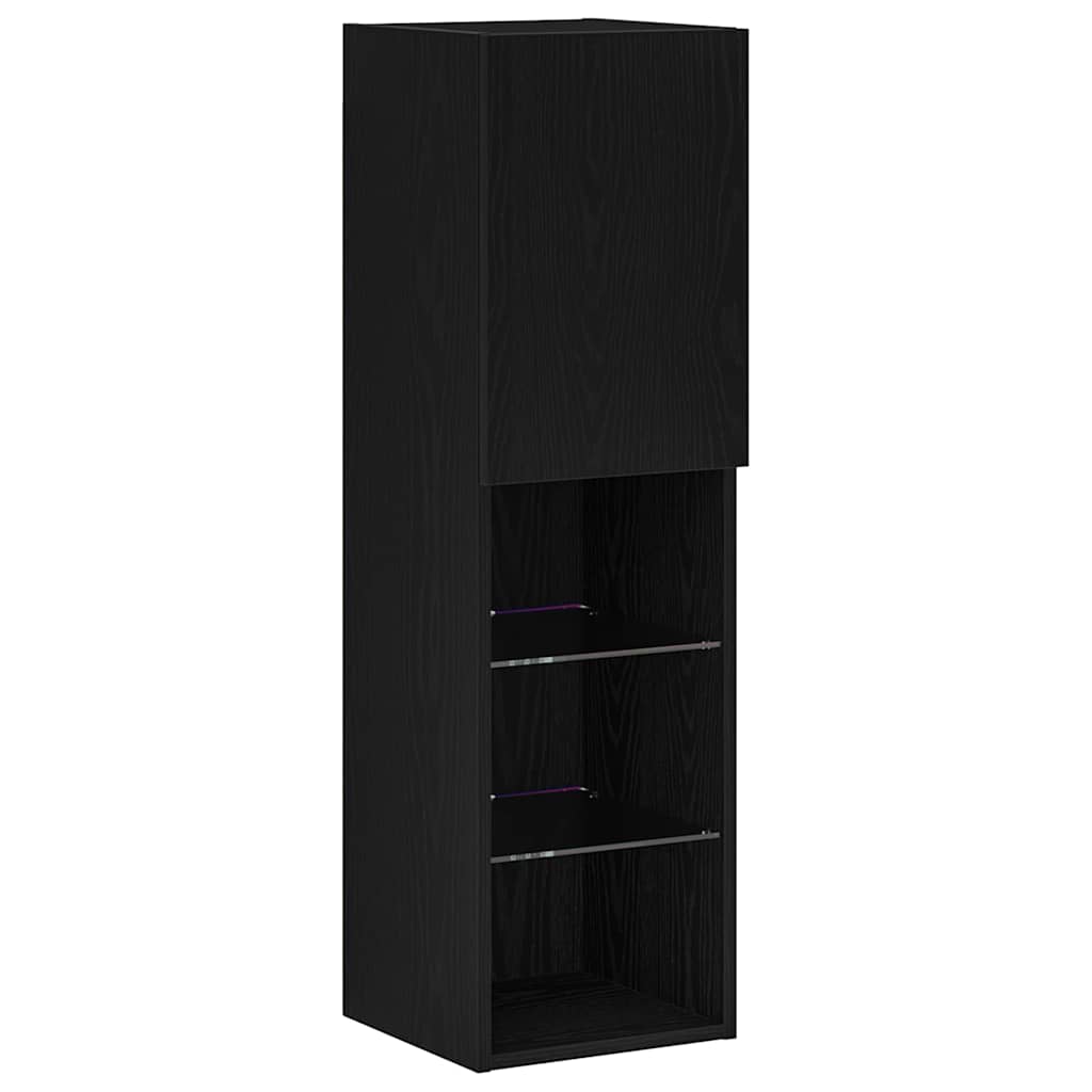 Tv-Bänkset Med Led Svart Ek 30,5 X 30 X 102 Cm Konstruerat Trä