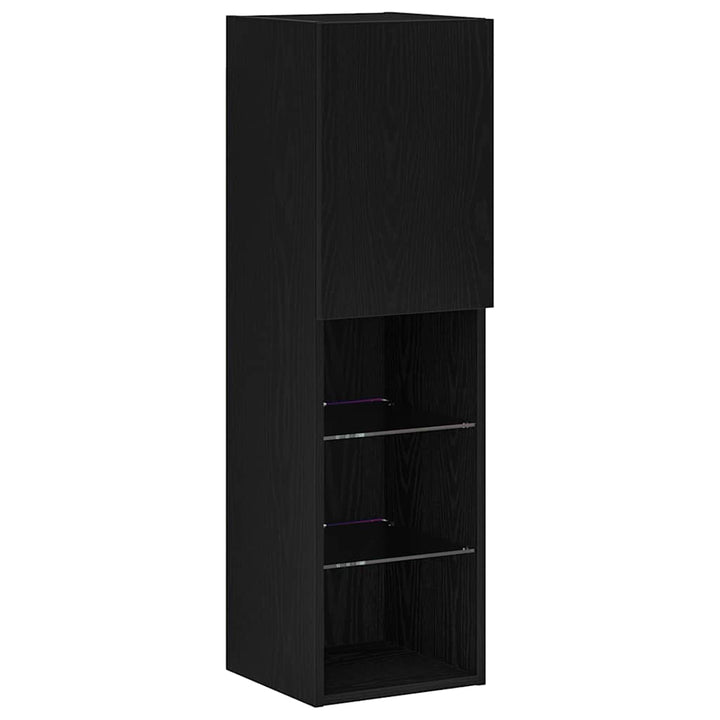 Tv-Bänkset Med Led Svart Ek 30,5 X 30 X 102 Cm Konstruerat Trä