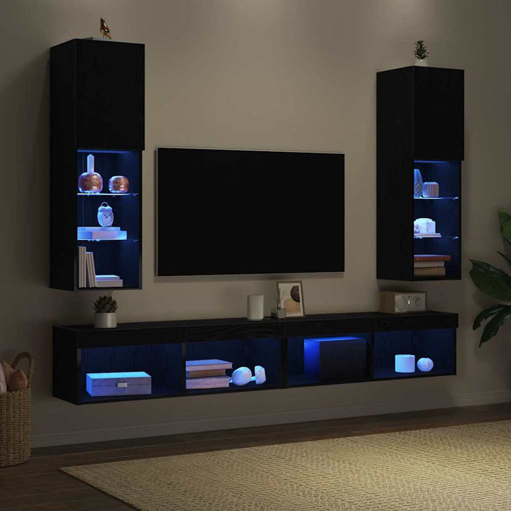 Tv-Bänkset 2 Pcs Svart Ek 30,5 X 30 X 102 Cm Konstruerat Trä