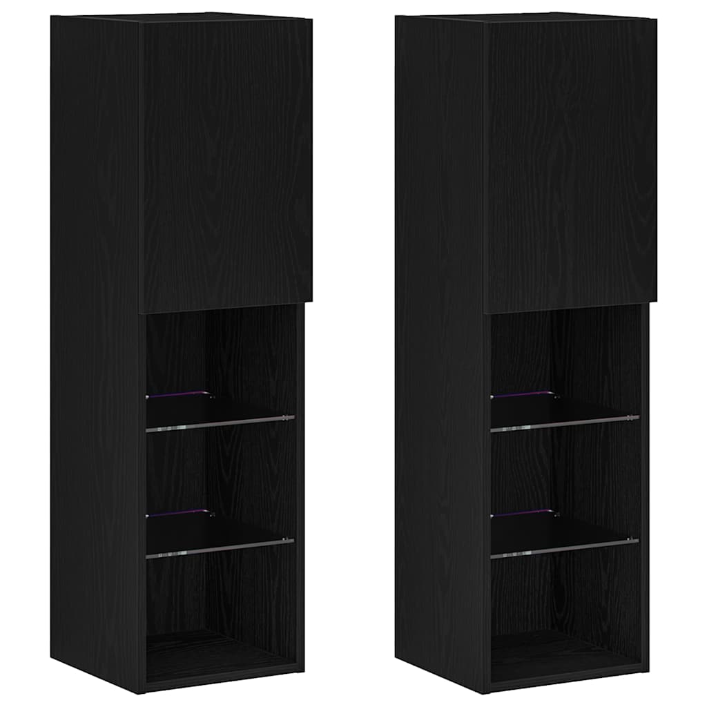 Tv-Bänkset 2 Pcs Svart Ek 30,5 X 30 X 102 Cm Konstruerat Trä
