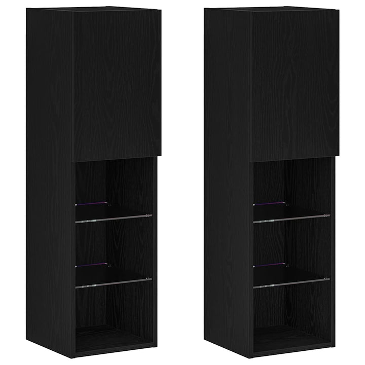 Tv-Bänkset 2 Pcs Svart Ek 30,5 X 30 X 102 Cm Konstruerat Trä