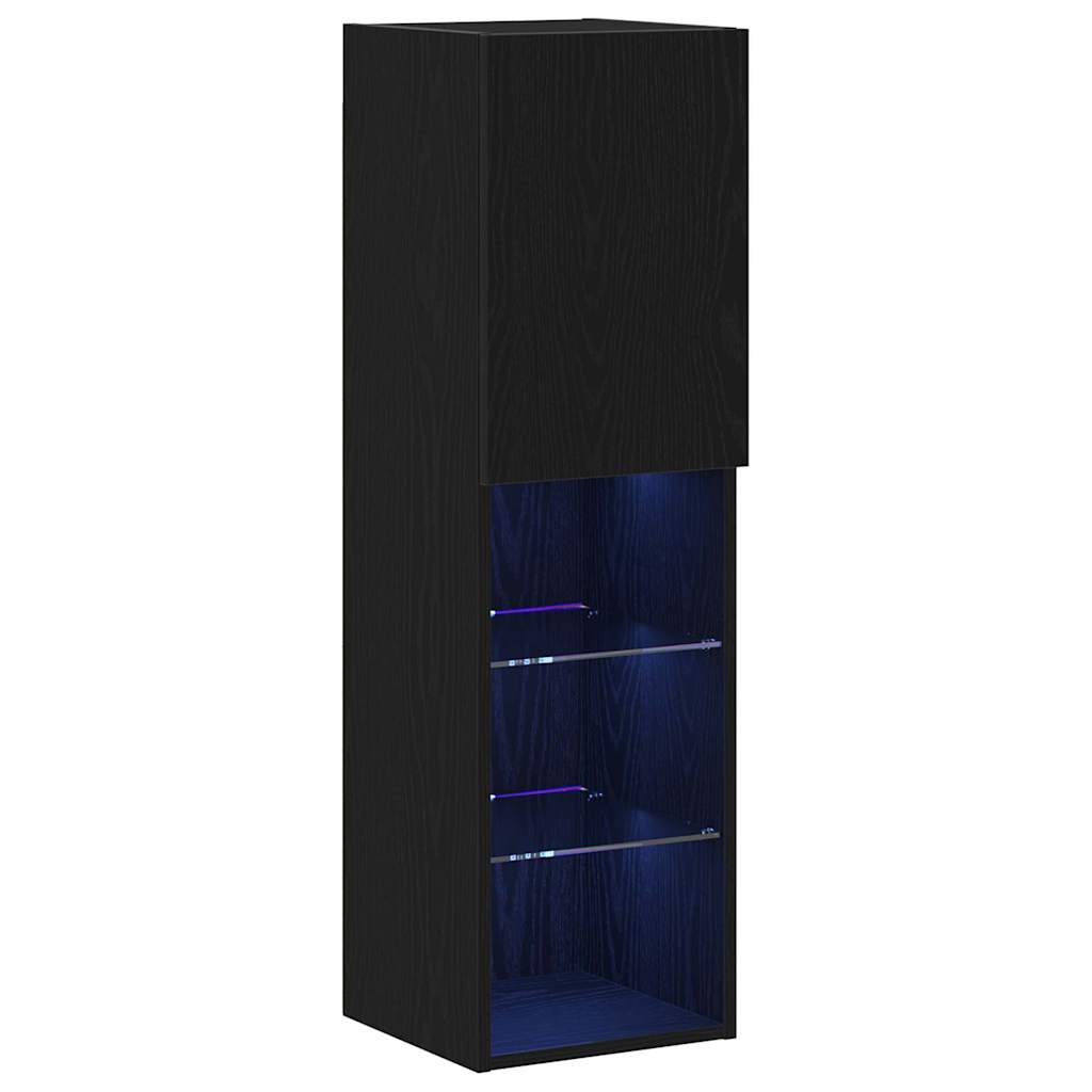 Tv-Bänkset 2 Pcs Svart Ek 30,5 X 30 X 102 Cm Konstruerat Trä