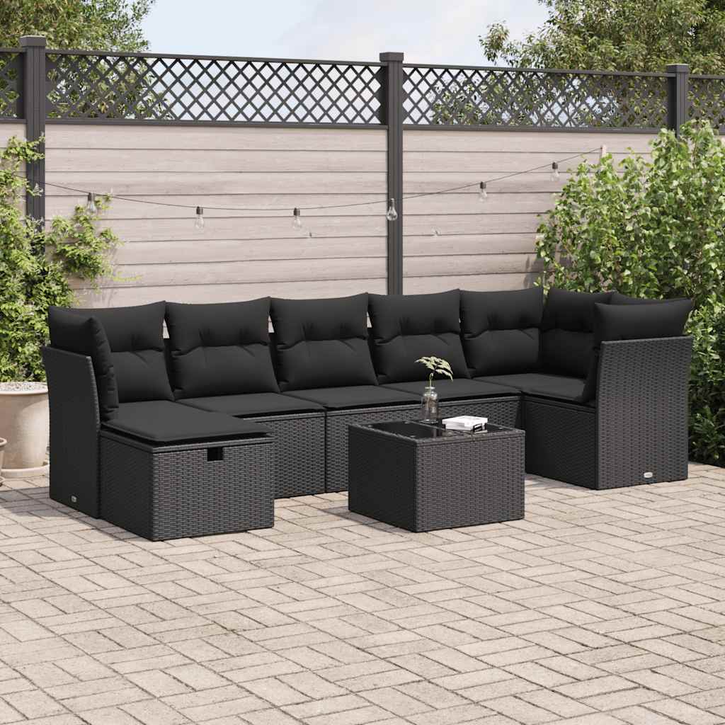 Loungegrupp För Trädgården Med Dynor 8 Delar Svart Konstrotting