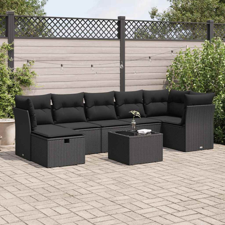 Loungegrupp För Trädgården Med Dynor 8 Delar Svart Konstrotting
