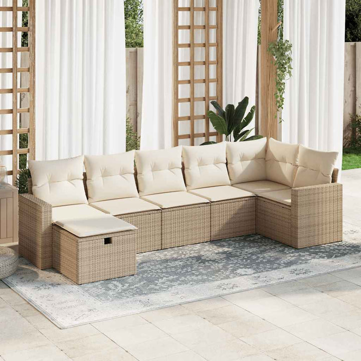 Matgrupp För Trädgården Med Dynor 7 Delar Beige Konstrotting