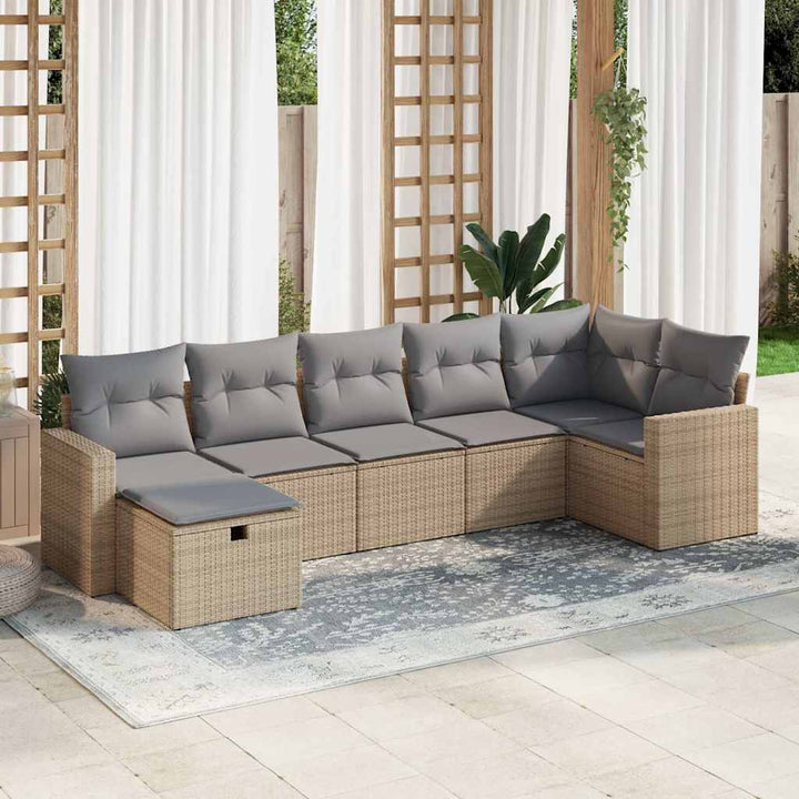 Matgrupp För Trädgården Med Dynor 7 Delar Beige Konstrotting