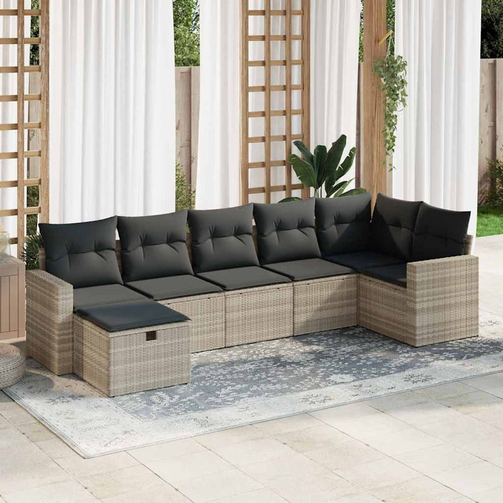 Matgrupp För Trädgården Med Dynor 7 Delar Beige Konstrotting