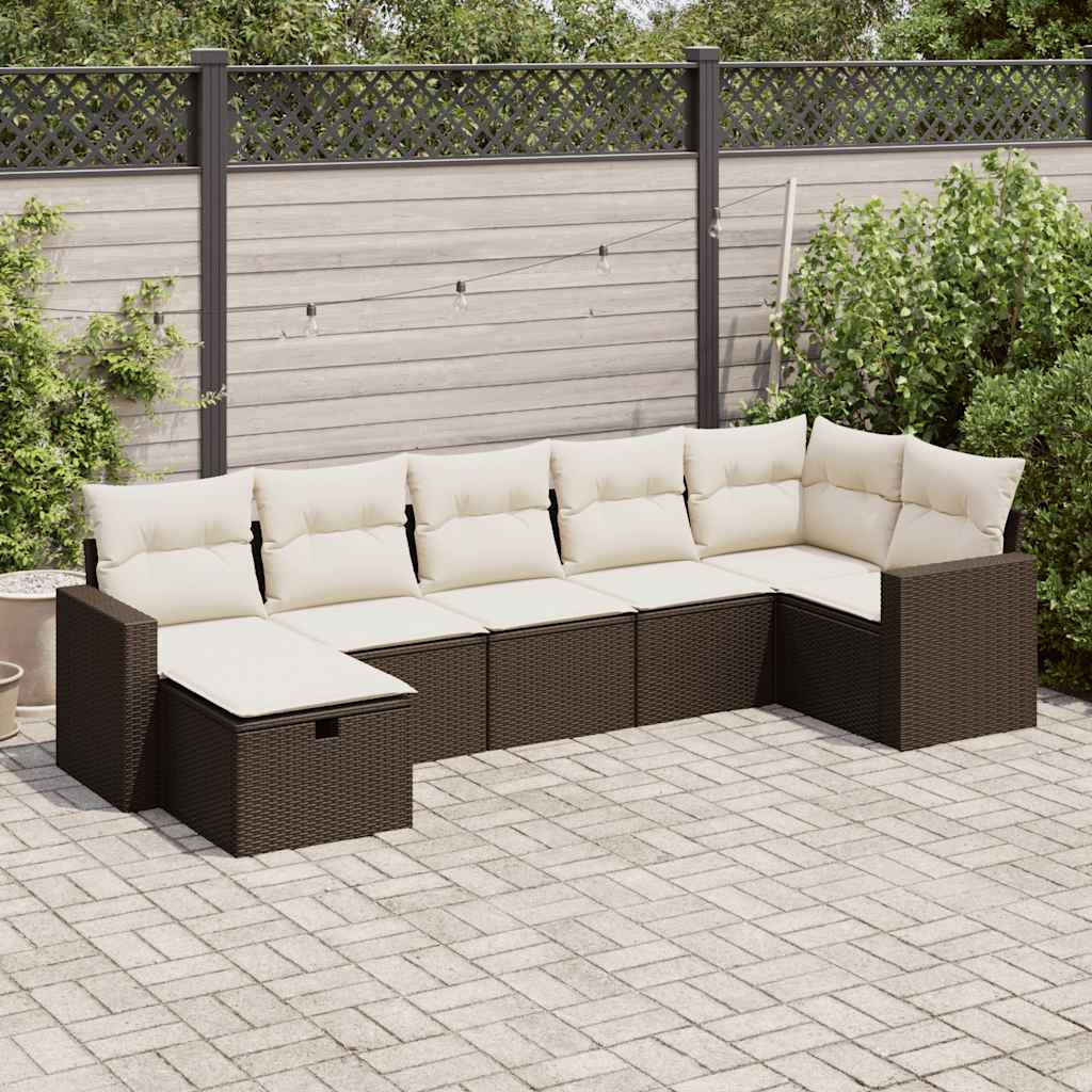Matgrupp För Trädgården Med Dynor 7 Delar Beige Konstrotting
