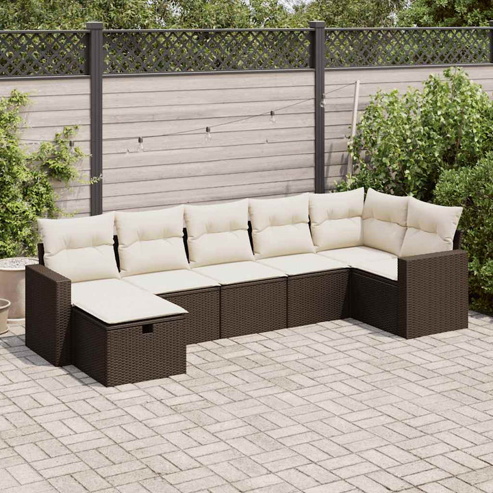 Matgrupp För Trädgården Med Dynor 7 Delar Beige Konstrotting