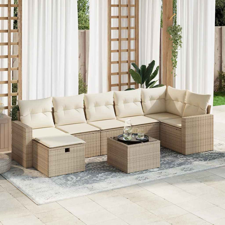 Matgrupp För Trädgården Med Dynor 7 Delar Beige Konstrotting
