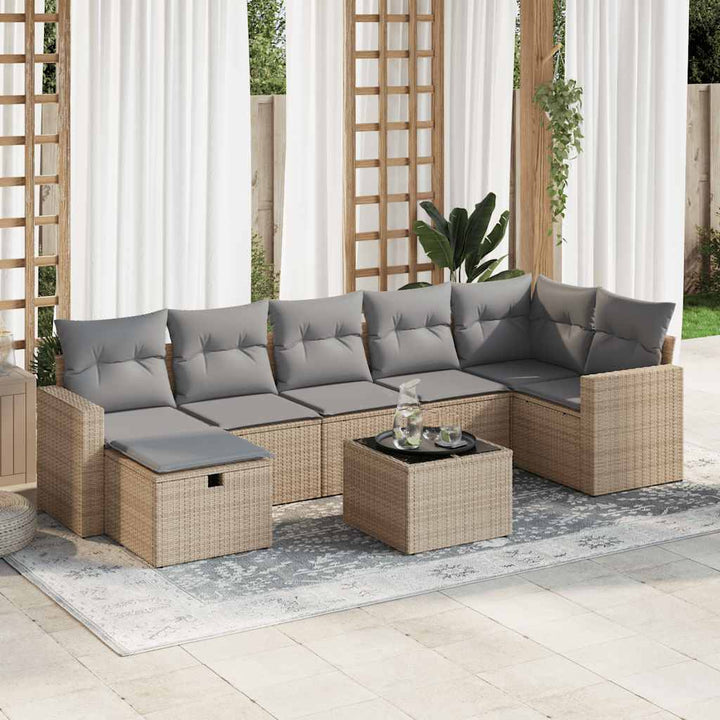Matgrupp För Trädgården Med Dynor 7 Delar Beige Konstrotting