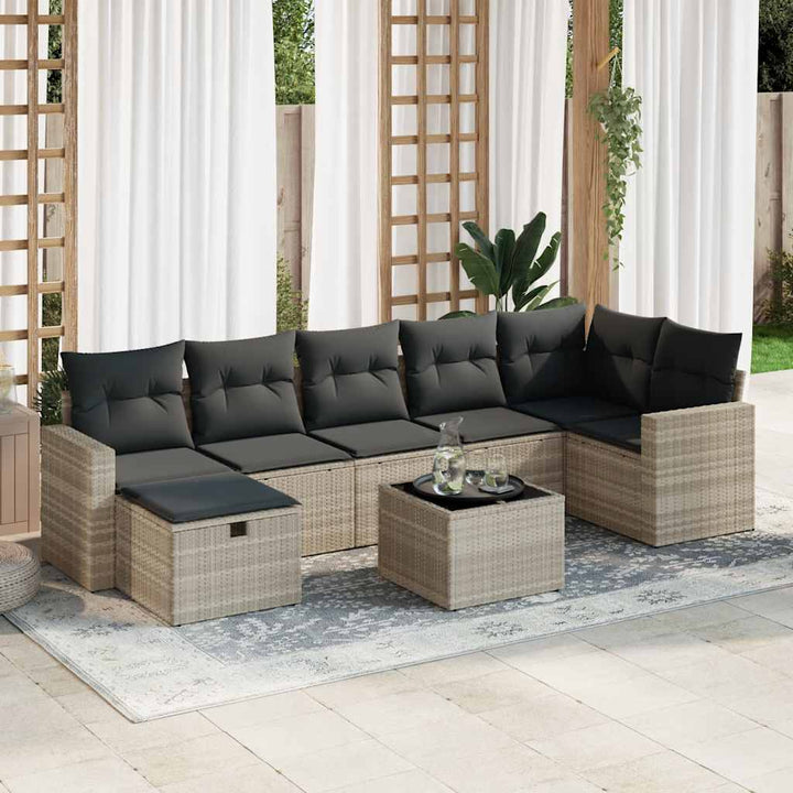 Matgrupp För Trädgården Med Dynor 7 Delar Beige Konstrotting
