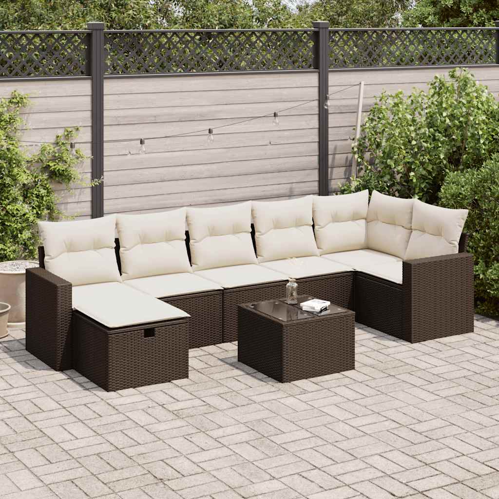 Matgrupp För Trädgården Med Dynor 7 Delar Beige Konstrotting