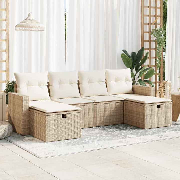 Soffgrupp För Trädgården Med Dynor 6 Delar Beige Konstrotting