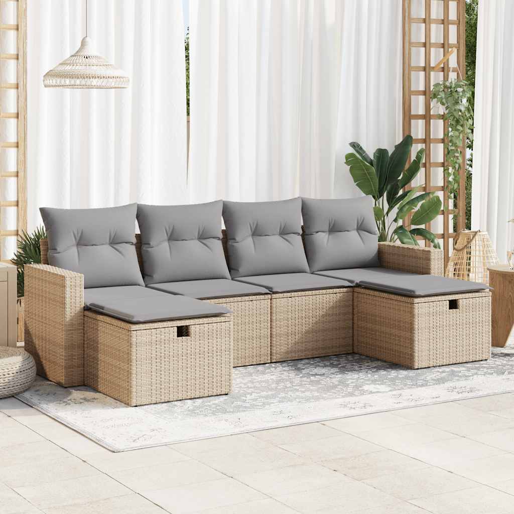 Soffgrupp För Trädgården Med Dynor 6 Delar Beige Konstrotting