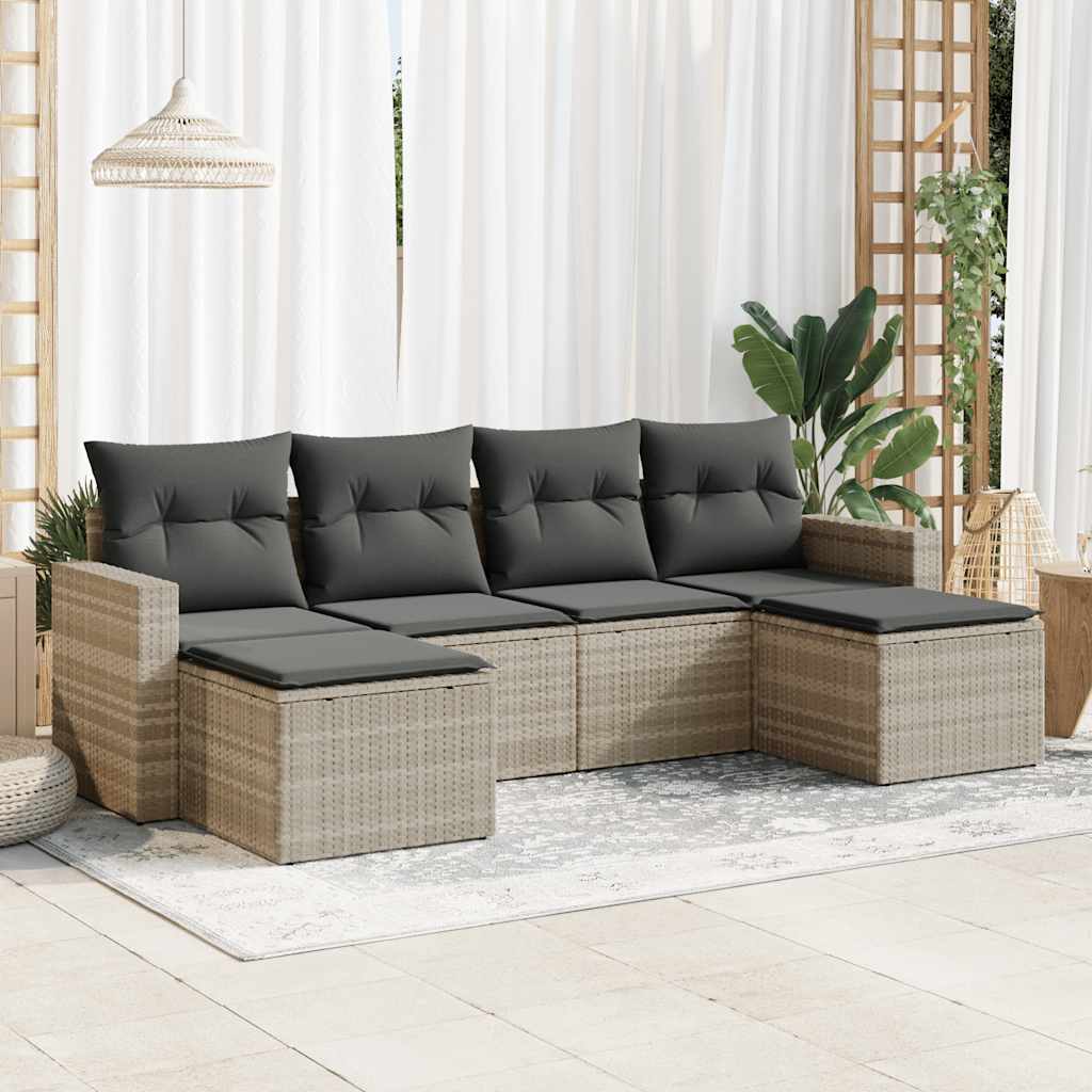 Soffgrupp För Trädgården Med Dynor 6 Delar Beige Konstrotting