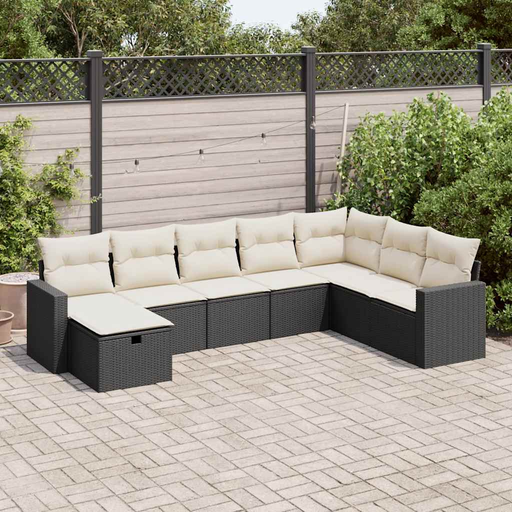 Matgrupp För Trädgården Med Dynor 8 Delar Beige Konstrotting