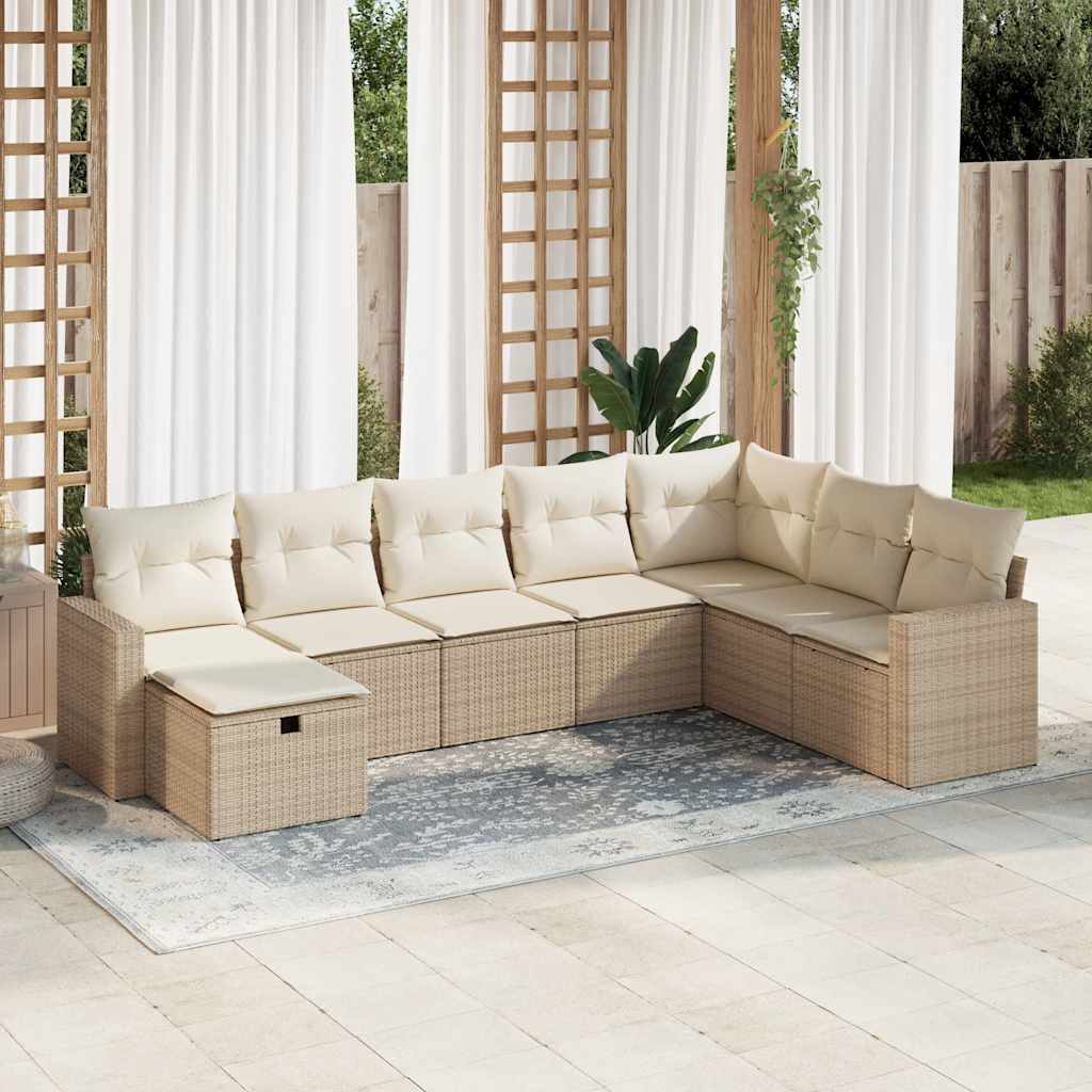 Matgrupp För Trädgården Med Dynor 8 Delar Beige Konstrotting