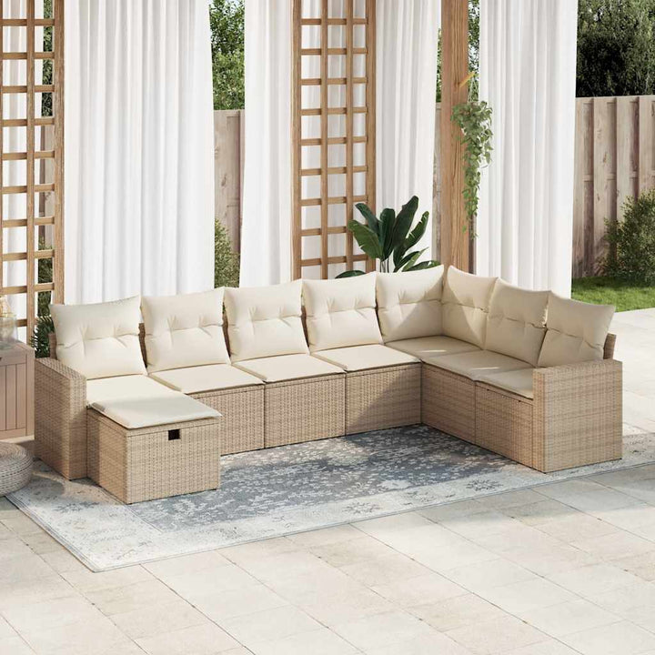 Matgrupp För Trädgården Med Dynor 8 Delar Beige Konstrotting