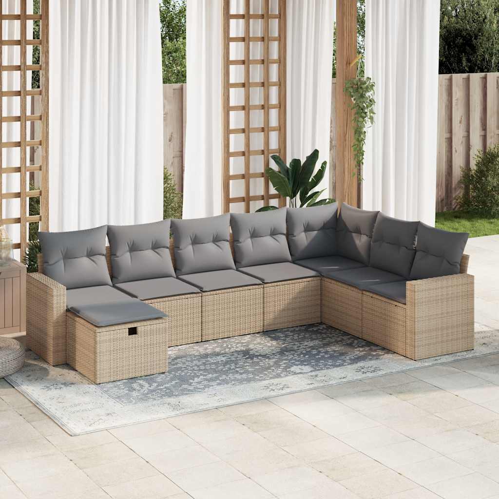 Matgrupp För Trädgården Med Dynor 8 Delar Beige Konstrotting