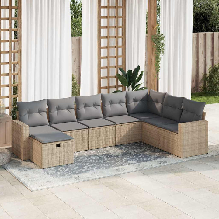 Matgrupp För Trädgården Med Dynor 8 Delar Beige Konstrotting