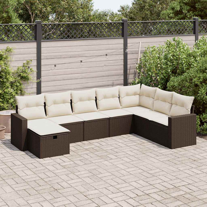 Matgrupp För Trädgården Med Dynor 8 Delar Beige Konstrotting