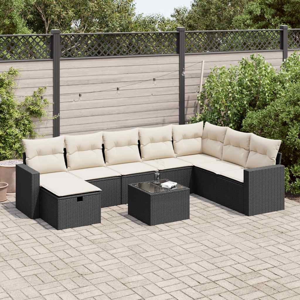 Matgrupp För Trädgården Med Dynor 8 Delar Beige Konstrotting