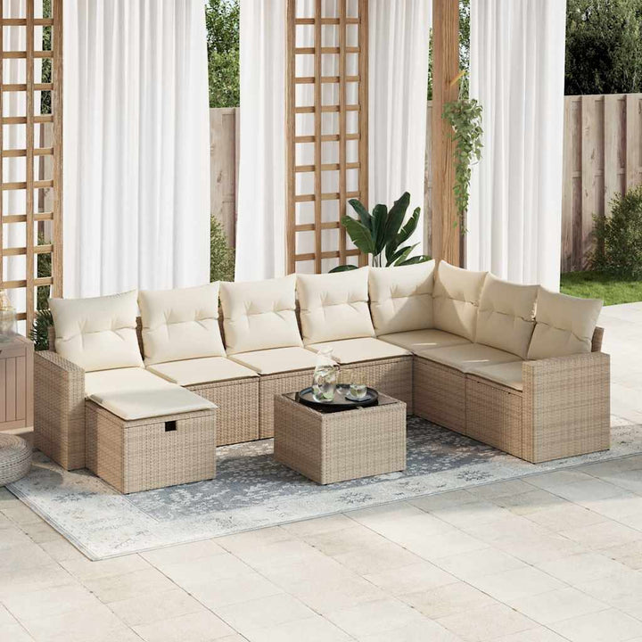 Matgrupp För Trädgården Med Dynor 8 Delar Beige Konstrotting