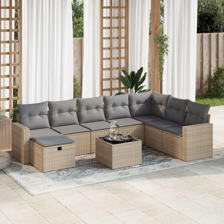 Matgrupp För Trädgården Med Dynor 8 Delar Beige Konstrotting