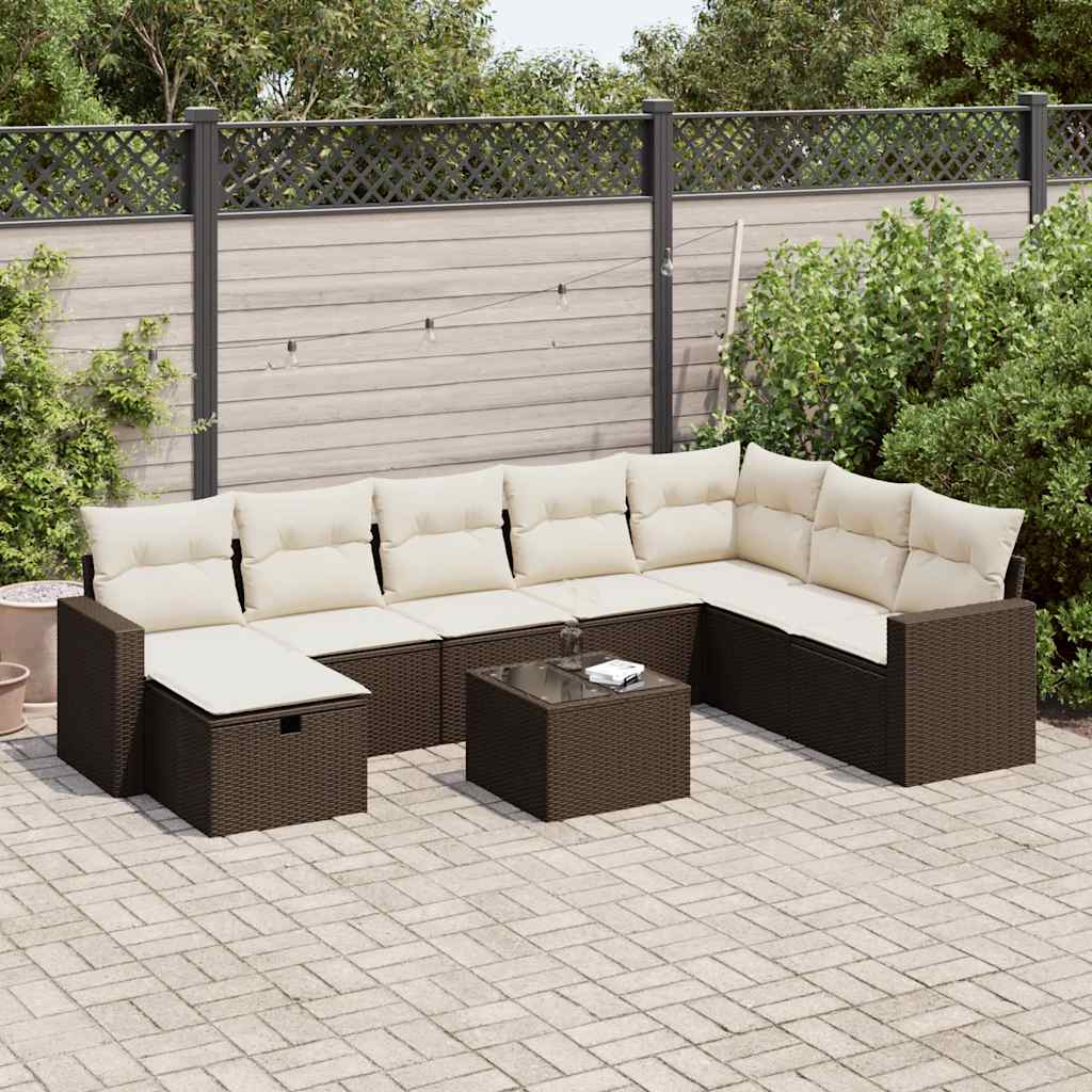Matgrupp För Trädgården Med Dynor 8 Delar Beige Konstrotting