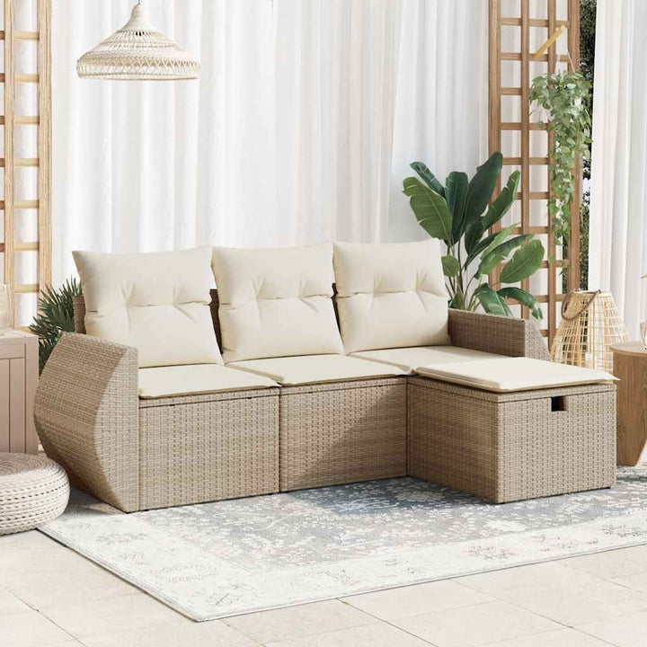 Soffgrupp För Trädgård Med Dynor 4 Delar Beige Konstrotting