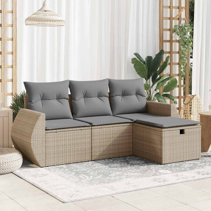 Soffgrupp För Trädgård Med Dynor 4 Delar Beige Konstrotting