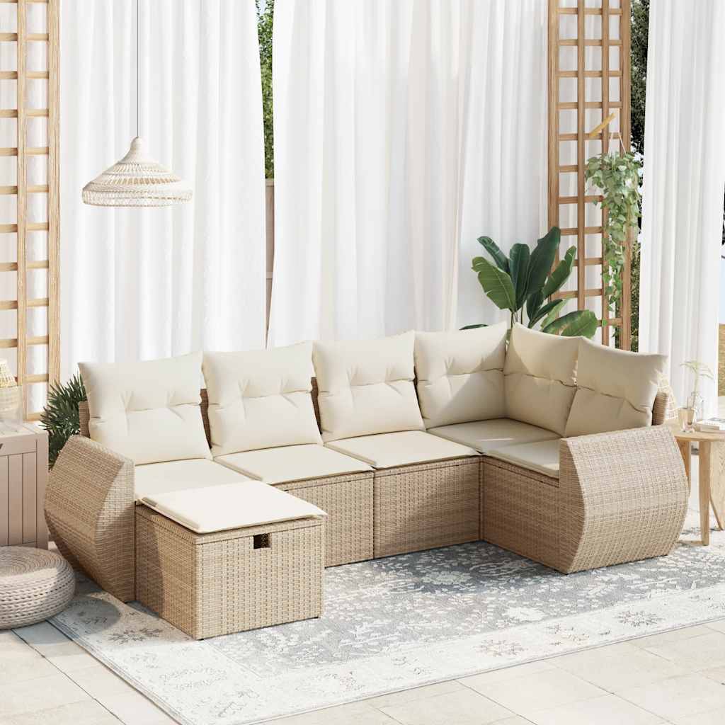 Matgrupp För Trädgården Med Dynor 7 Delar Beige Konstrotting