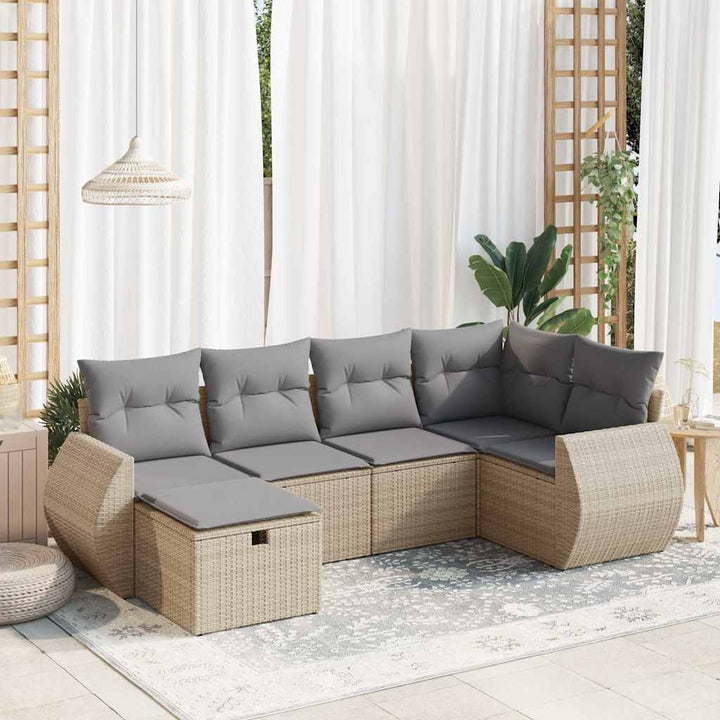 Matgrupp För Trädgården Med Dynor 7 Delar Beige Konstrotting