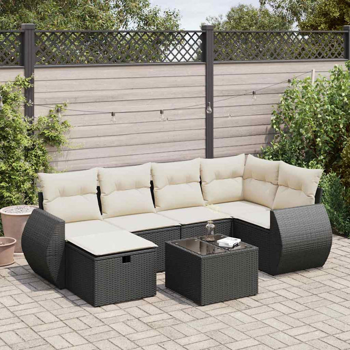 Matgrupp För Trädgården Med Dynor 7 Delar Beige Konstrotting