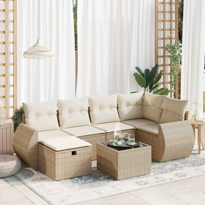 Matgrupp För Trädgården Med Dynor 7 Delar Beige Konstrotting