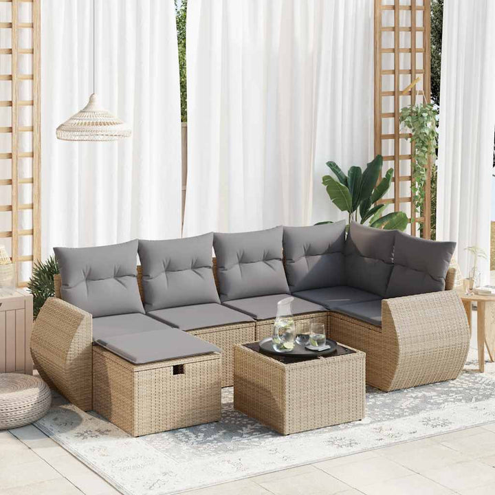 Matgrupp För Trädgården Med Dynor 7 Delar Beige Konstrotting