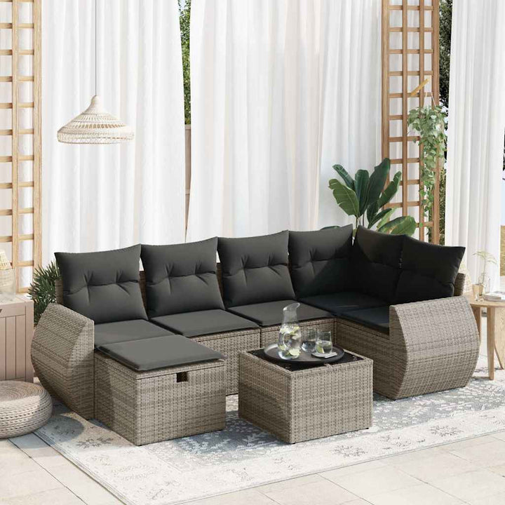 Matgrupp För Trädgården Med Dynor 7 Delar Beige Konstrotting
