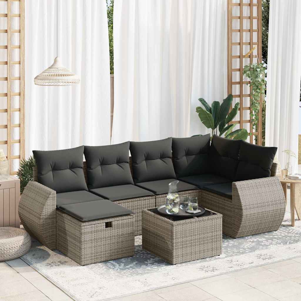 Matgrupp För Trädgården Med Dynor 7 Delar Beige Konstrotting