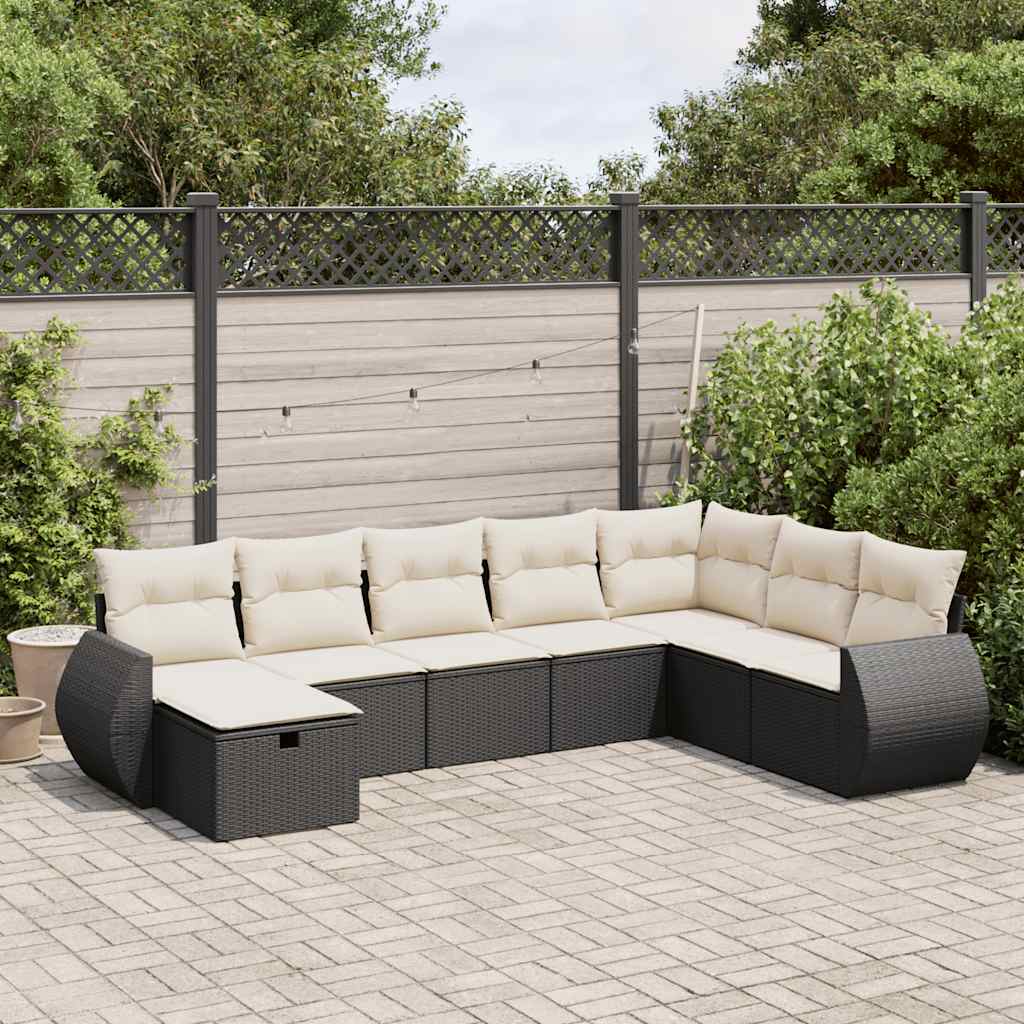 Matgrupp För Trädgården Med Dynor 8 Delar Beige Konstrotting