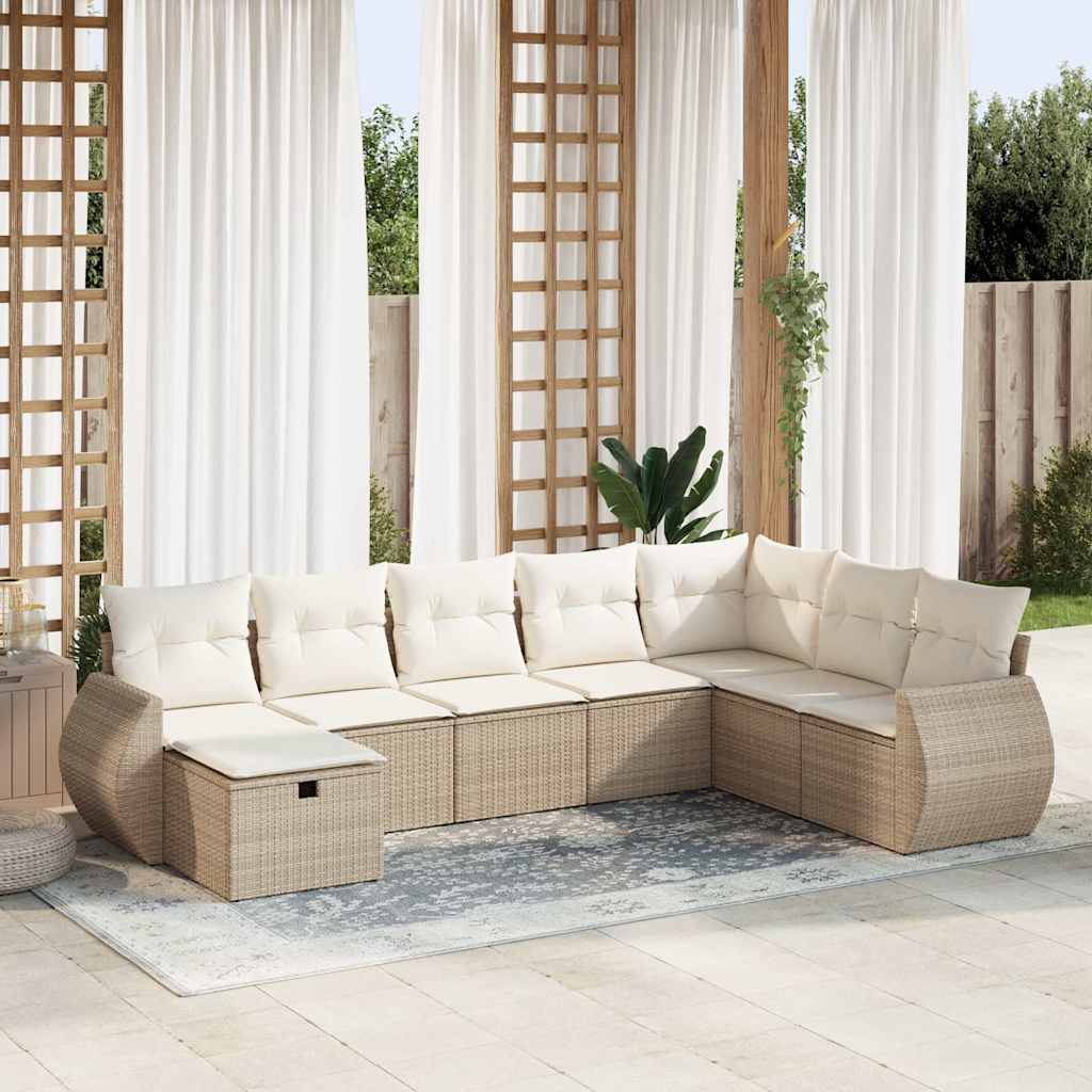 Matgrupp För Trädgården Med Dynor 8 Delar Beige Konstrotting
