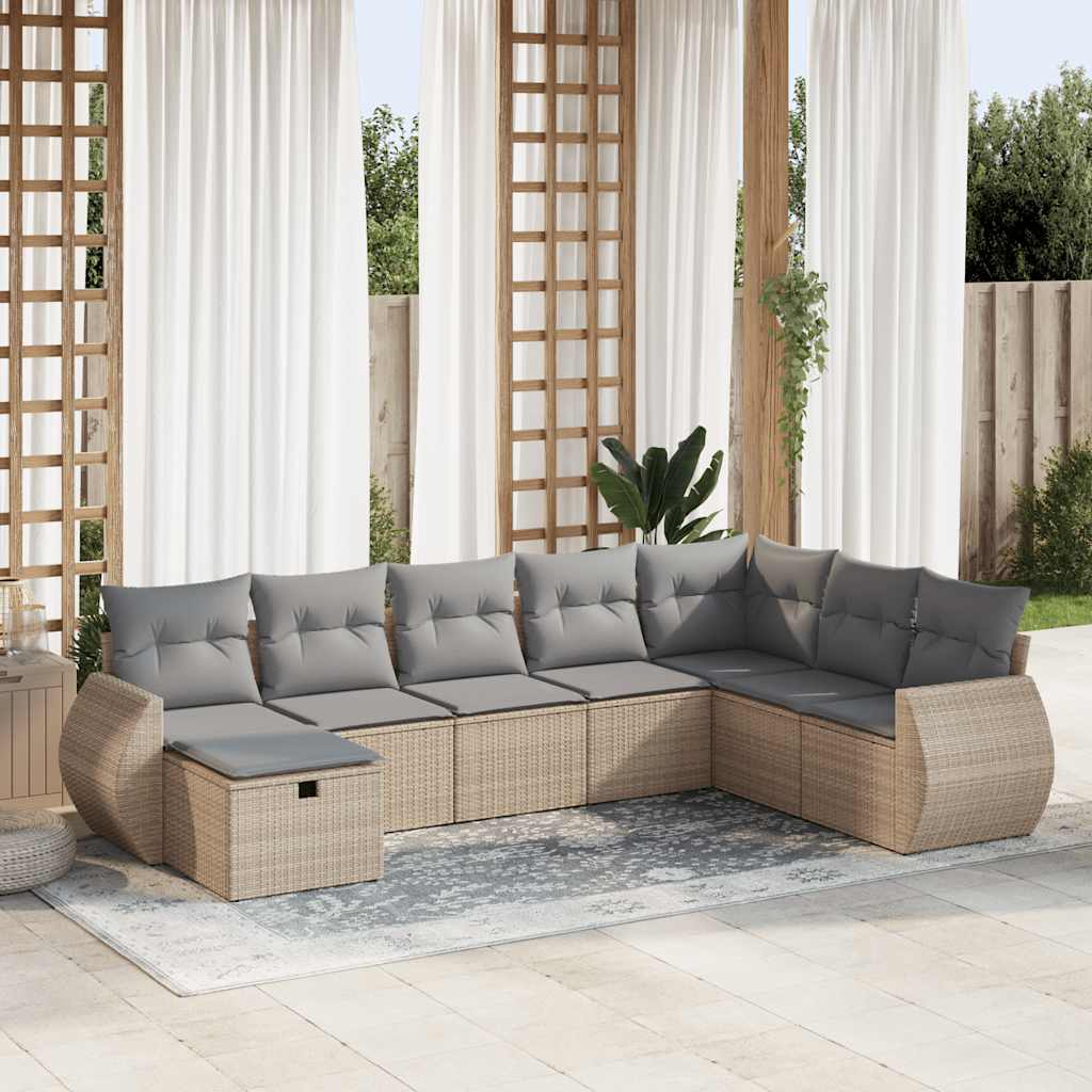 Matgrupp För Trädgården Med Dynor 8 Delar Beige Konstrotting