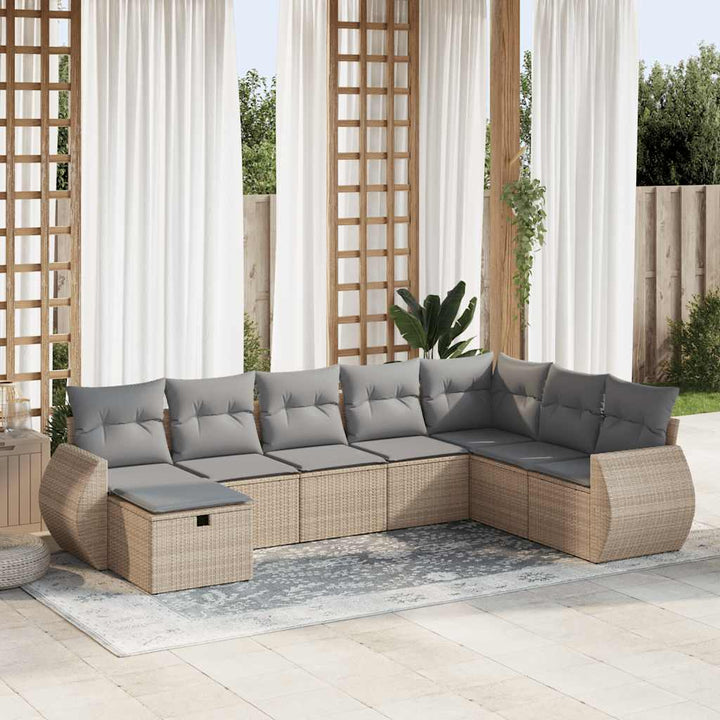 Matgrupp För Trädgården Med Dynor 8 Delar Beige Konstrotting