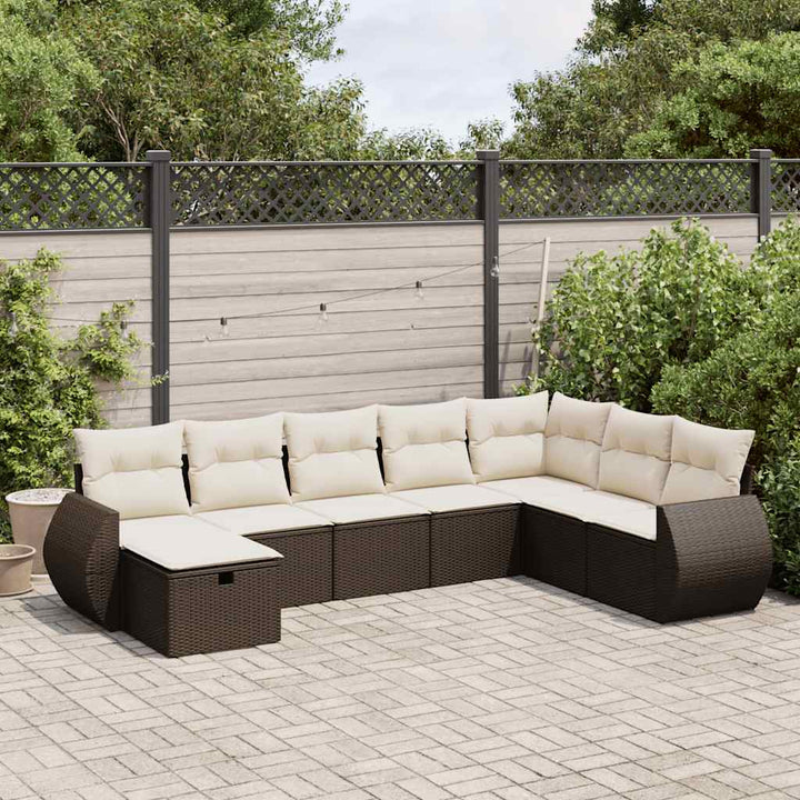 Matgrupp För Trädgården Med Dynor 8 Delar Beige Konstrotting