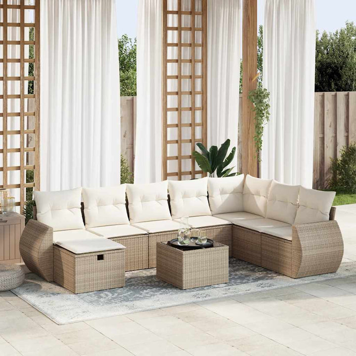 Matgrupp För Trädgården Med Dynor 8 Delar Beige Konstrotting