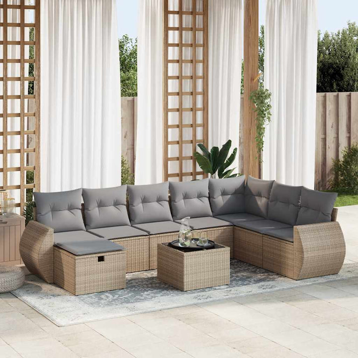Matgrupp För Trädgården Med Dynor 8 Delar Beige Konstrotting