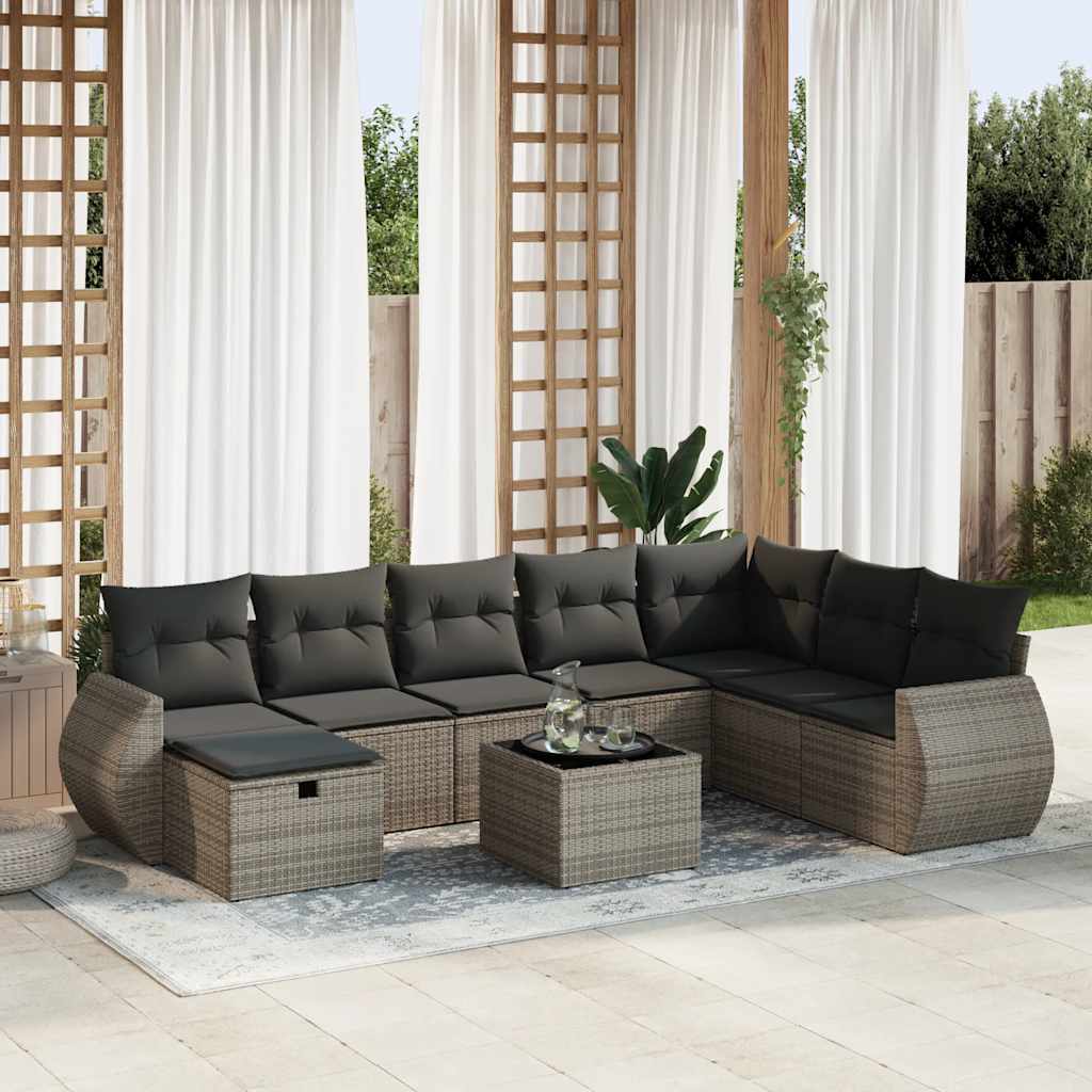 Matgrupp För Trädgården Med Dynor 8 Delar Beige Konstrotting