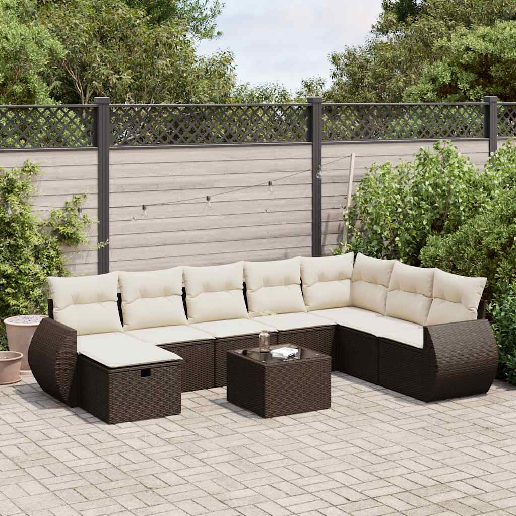 Matgrupp För Trädgården Med Dynor 8 Delar Beige Konstrotting